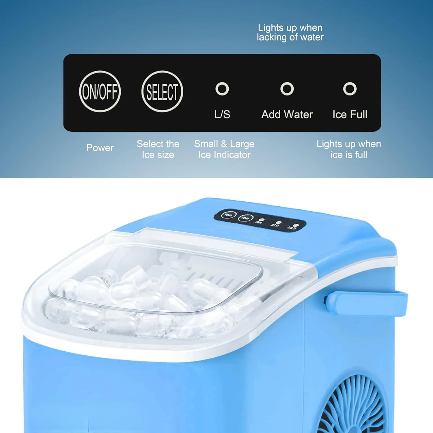 Máquina eficiente para hacer hielo en encimera que produce 9 cubitos de hielo en solo 6 minutos, capacidad de 26,5 libras/24 horas, función de autolimpieza, incluida