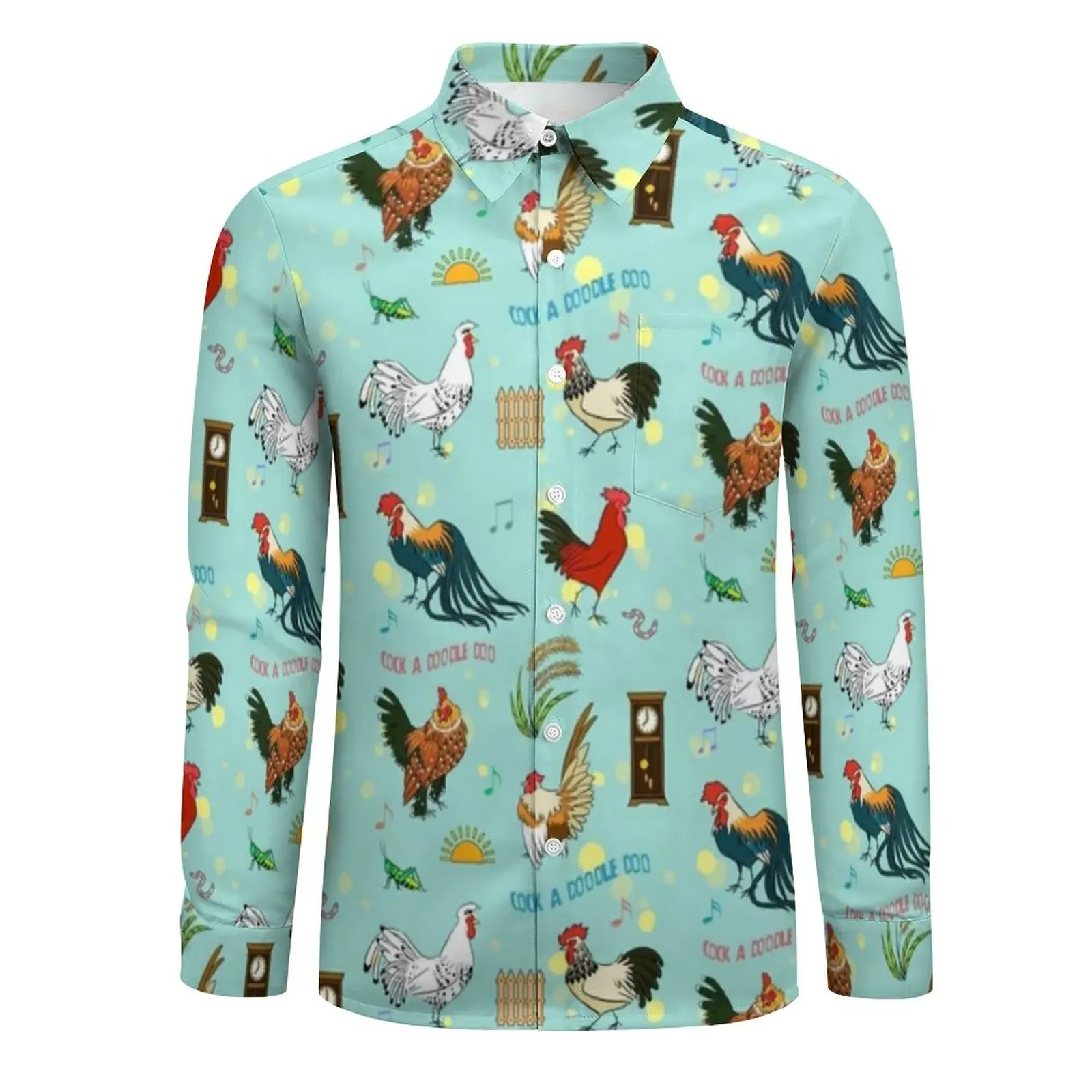 Ziemlich Cartoon Huhn Hemd Frühling Nette Hähne Casual Shirts Mann Vintage Blusen Langarm Harajuku Kleidung Große Größe