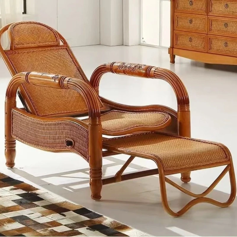 Folding lunch break couch for the elderly, home escape chair, lazy leisure balcony rattan chair recliner