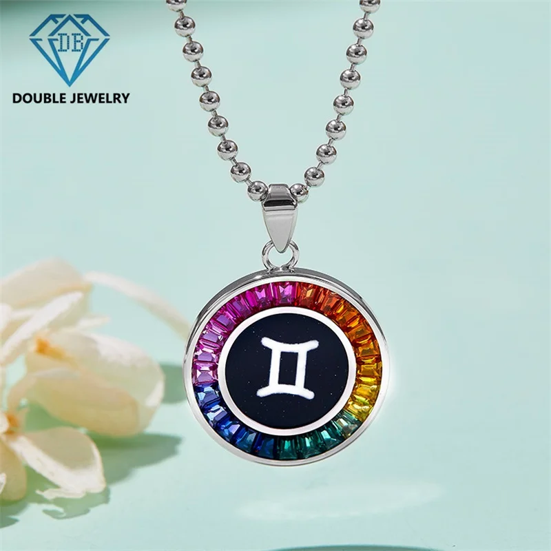 

Double Jewelry 925 silver Gemini design gemstone Pendant with Chain Necklace Valentines Day Gift Wedding Party Jewelry Wholesale