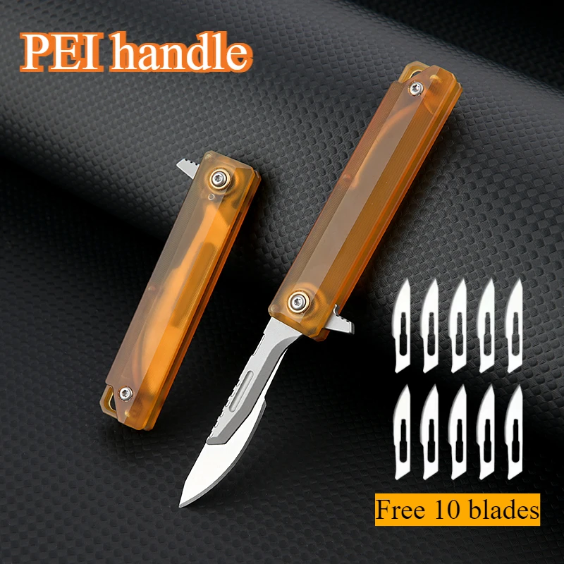 PEI Handle Mini Art Knife, Amber Sharp Paper Cutting Knife, Interchangeable Blade, Portable Keychain, Unboxing Knife