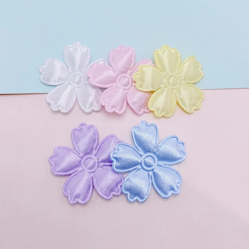 100Pcs 3,5 CM Stoff Blume Gepolsterte Appliques Nähen auf Patches Kleidung Hüte Haarnadel Ornament Zubehör DIY Handwerk Verlegenheit – Detail 7
