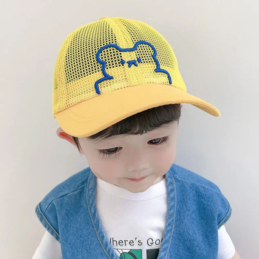 Gorra de béisbol de oso de dibujos animados para niños, malla transpirable de ala grande, sombrero de Sol para niños, fibra de viscosa, sombrero de playa para bebés, al aire libre, nuevo