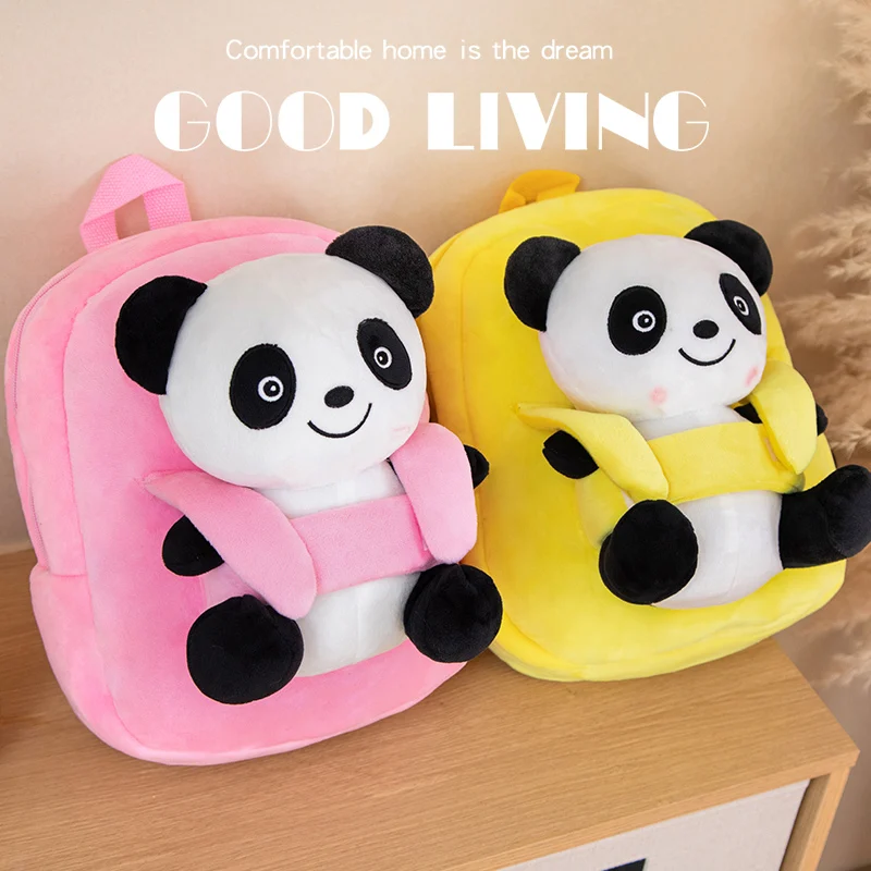 Cartoon Panda Bear Backpack Schoolbag Plushie Red Yellow Black Pink Cartoon Animal Bag Double Shoulder Shopping Wallet Gift