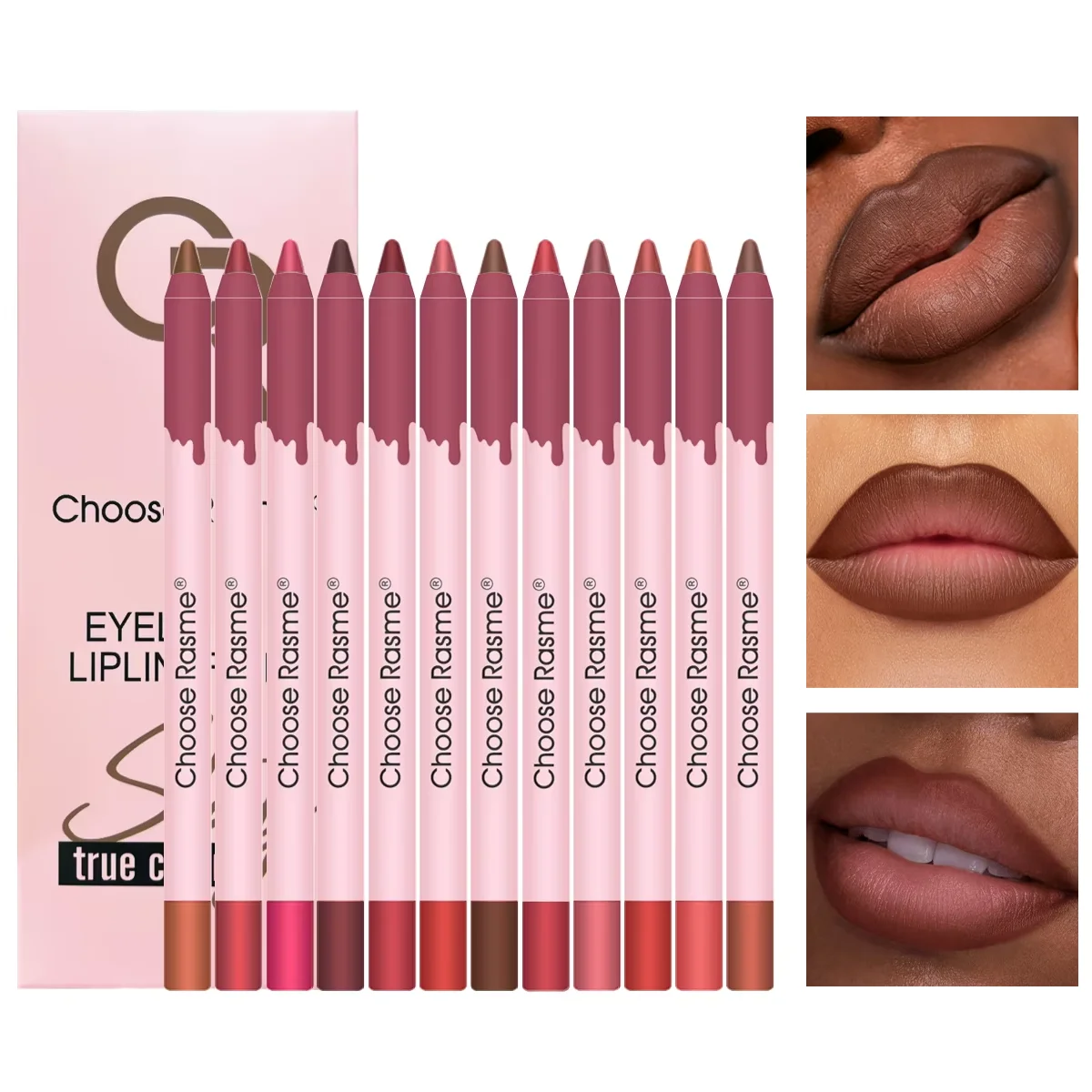 12Pcs Matte Lip Liner Pencil Set, Waterproof Long‑Lasting Nude Red Brown Lip Pencils,Multi‑Use Eyeliner for Holiday Party Makeup