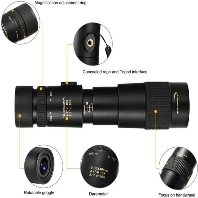 4K 10-30X40mm Super Telephoto Zoom Monocular Telescope Tripod Eye Protection Waterproof FMC Ultra-High Transmittance Fit Phone