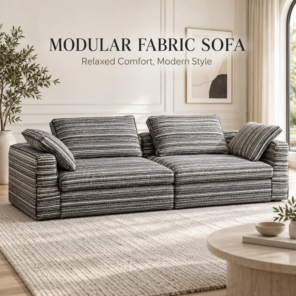 Luxury Striped Fabric Designer Sofa, Modern Popular Soft Wooden Frame Creative Couch for Apartment Living Room Interior