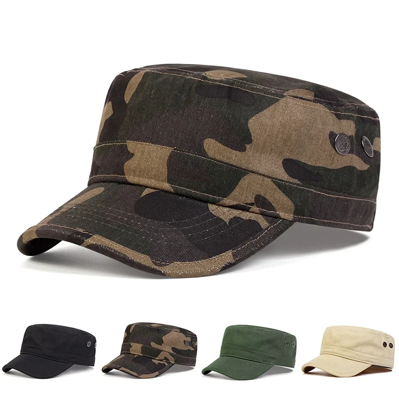 Gorras de Béisbol Planas Unisex con Camuflaje y Diseño de Poros, Gorras de Marinero para Primavera y Otoño, Gorras Militares de Capitán para Hombre