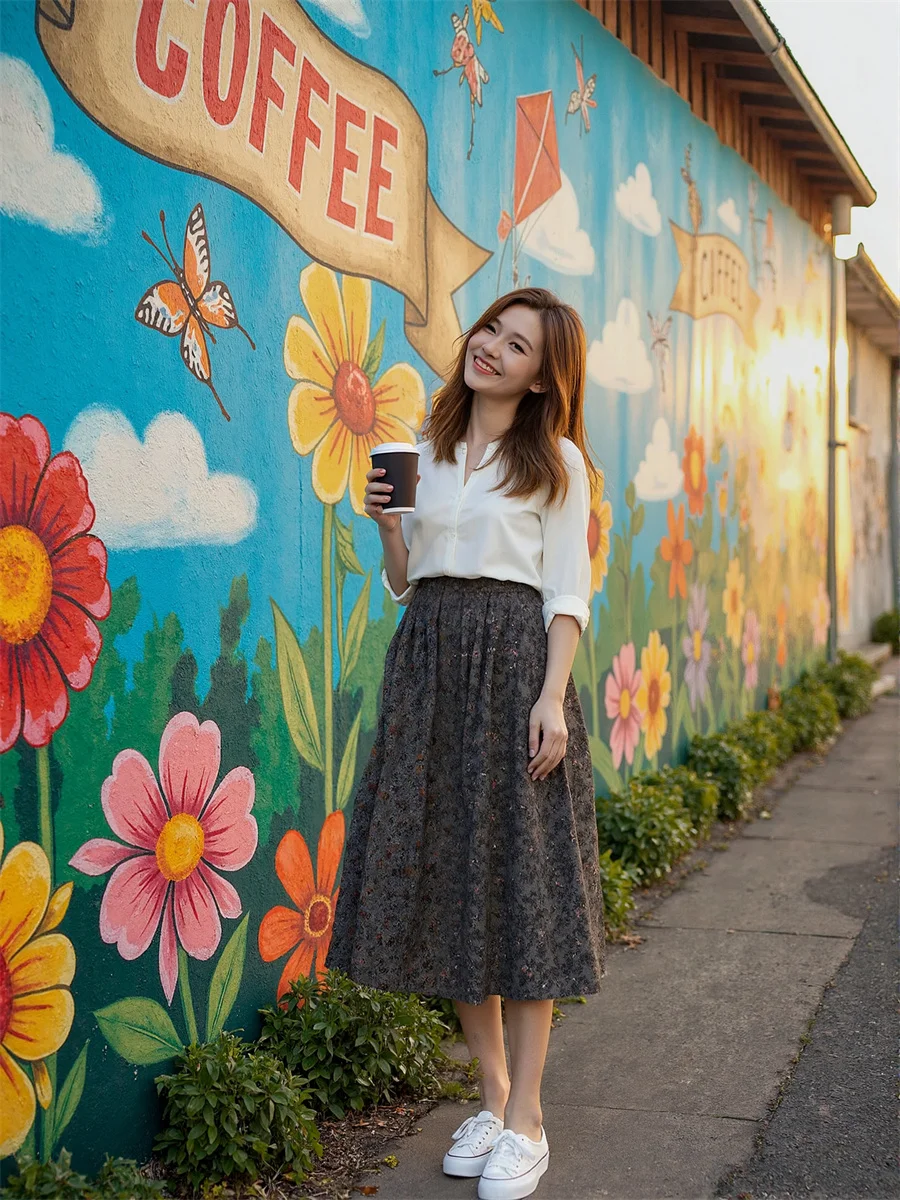 Midi floral impresso saias das mulheres retalhos em camadas plissado plissado malha artístico moderno chique elegante faculdade verão apliques