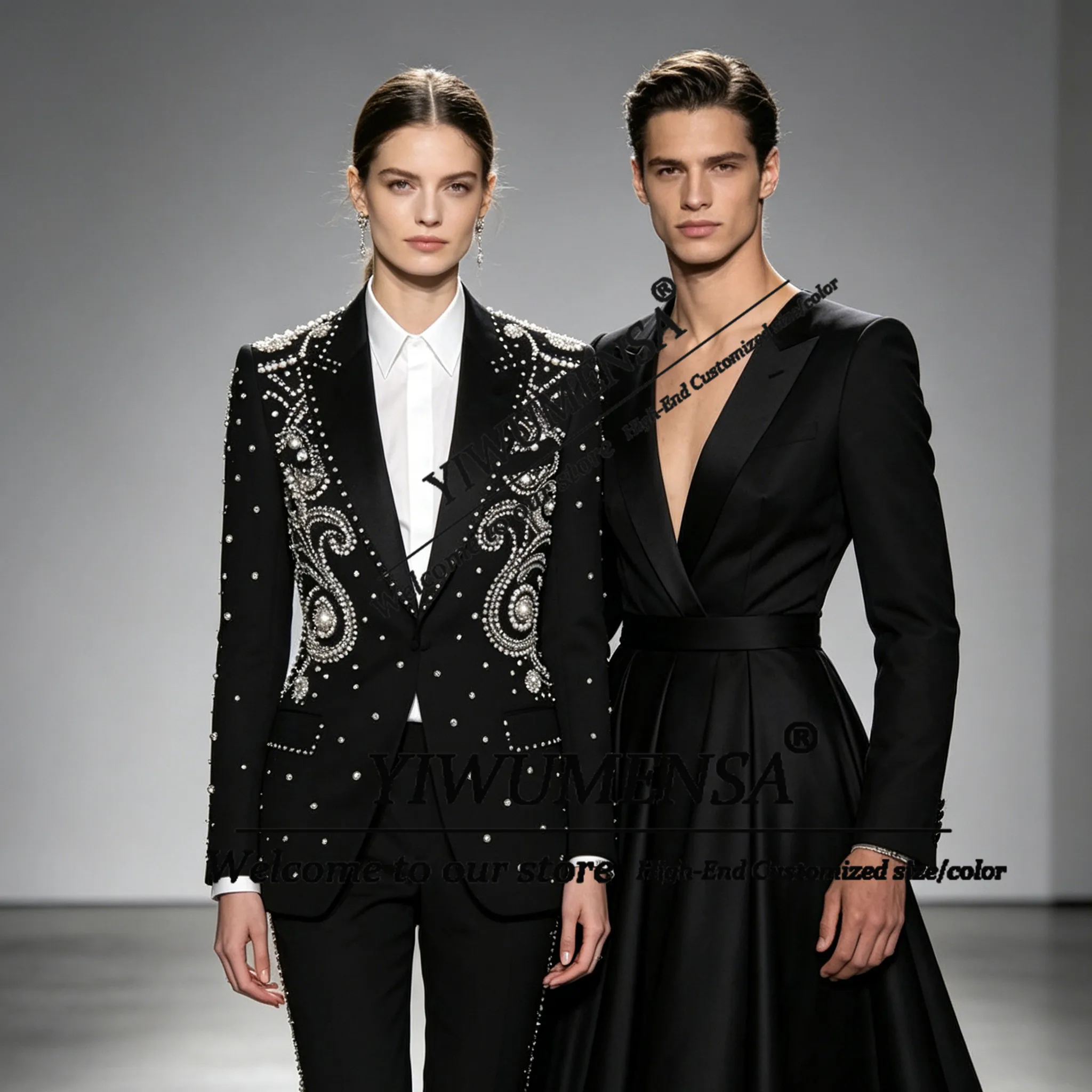 Luxury Beaded Stones Suits Women 2 Piece Sets Lady Business Tuxedos Formal Wear Bride's Mother Tuxedos Dress Customized Outfits