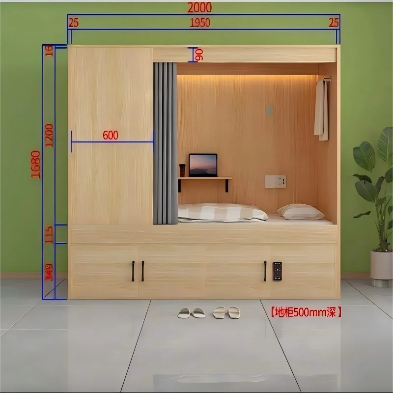 Factory Design Stylish Single Layer Capsule Bed Solid Wood With Under Bed Cabinet For Home Use Youth Dormitory