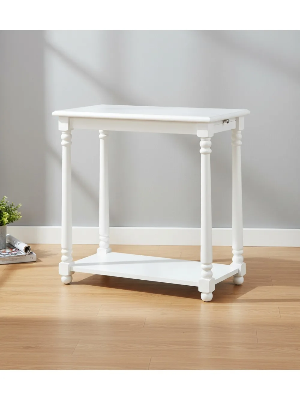 

Farmhouse Side Table with Pull-Out Shelf, White End Table for Living Room Storage, 23.75" Traditional Accent Furniture