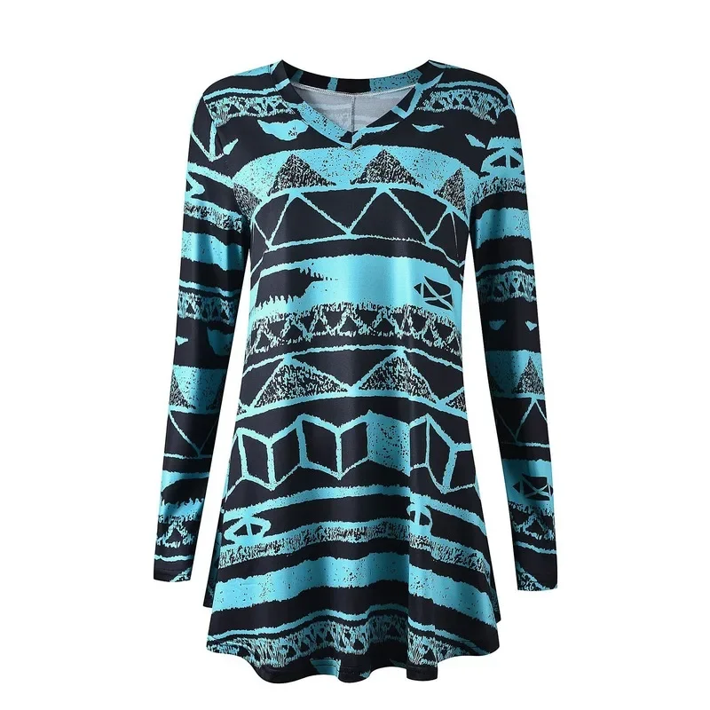 Women V Neck Long Sleeve Indie Aesthetics Print T Shirts Oversized Tops Casual Loose Tees Spring Autumn New Elegant Homewear