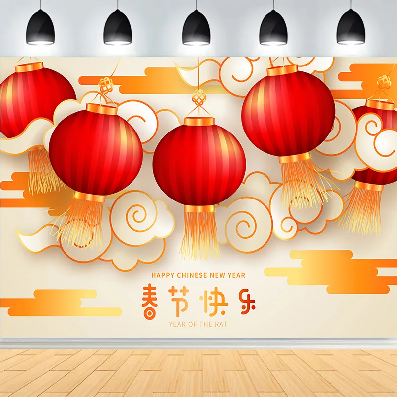 

Lunar Calendar Chinese New Year Decor Photography Backdrops Red Lanterns Flowers Decorated Spring Festive Photo Background DL-07