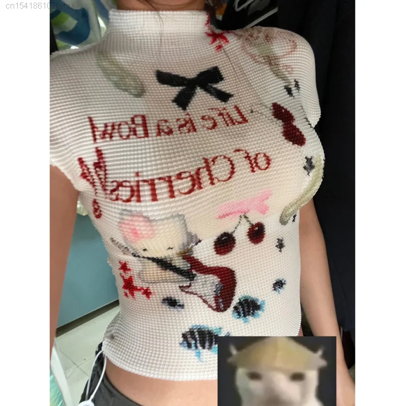 Sanrio Hello Kitty Y2k Crop Tops Female Gothic Punk Short Sleeve T-shirt Women's Summer Elastic Trendy Yk2 Clothing 90s Vintage