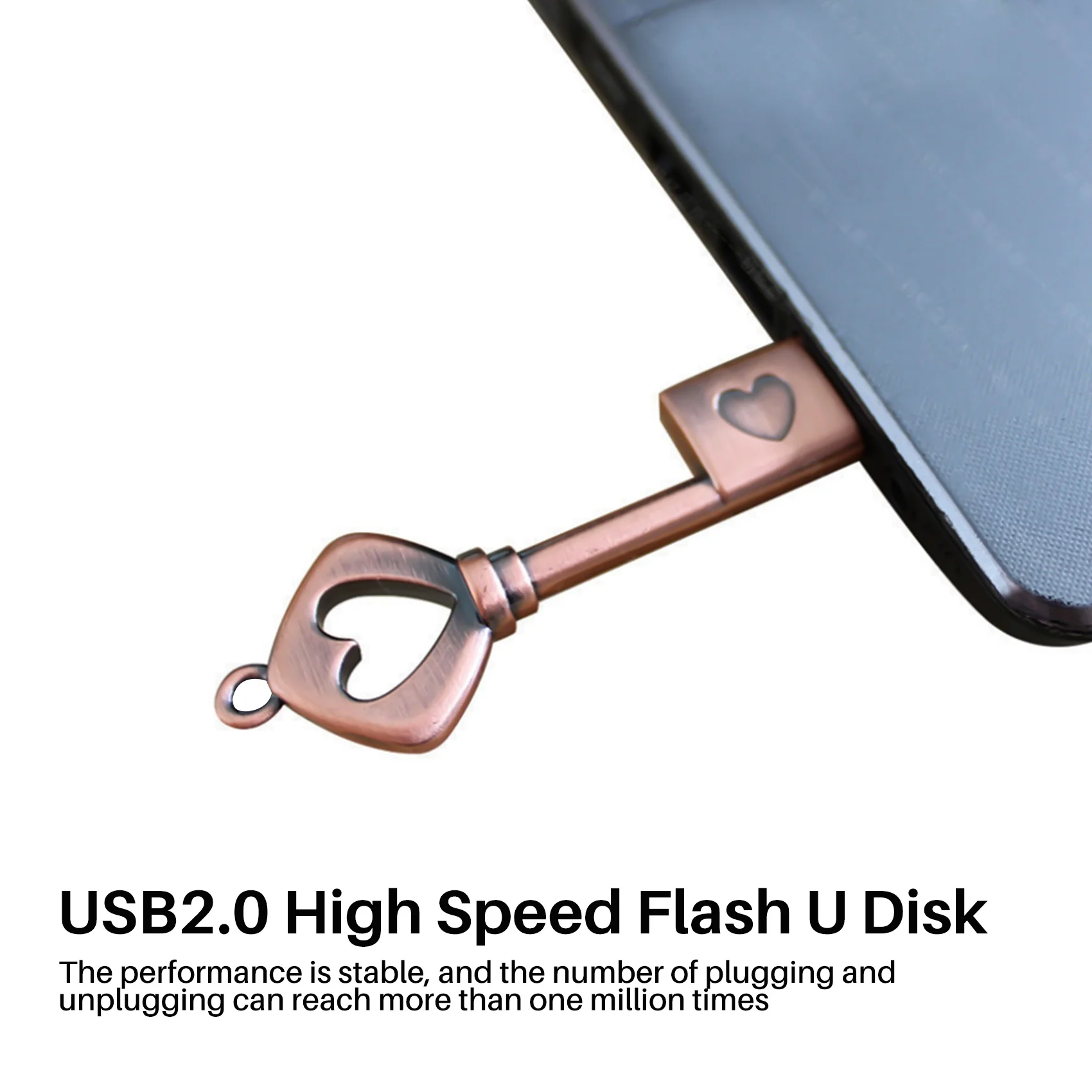 USB 2.0 금속 USB 펜 드라이브, 순수 구리 하트, USB 플래시 드라이브 키, 구리, 8GB