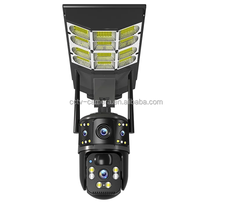 ضوء الشارع بالطاقة الشمسية 4G CCTV الأمن AI IP كاميرا مع بطاقة Sim في الهواء الطلق كاميرا صفارة الإنذار واي فاي 4mp 4G لوحة طاقة شمسية LED ضوء الشارع