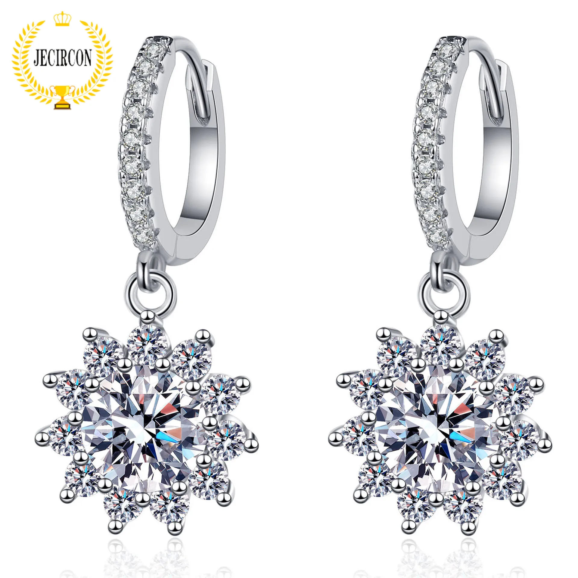 

JECIRCON 925 Sterling Silver Drop Earrings for Women Spot Wholesale Sunflower Moissanite Ear Buckles Plated PT950 Gold Jewelry