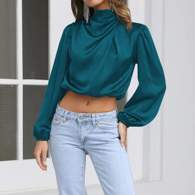 

Women's High End French Loose Sexy Spicy Girl Crop T-shirt Hanging Neck Top Long Sleeved Versatile Open Navel Women Fashion Tee