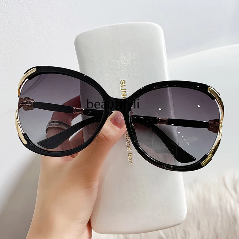 Sunglasses women's fashion summer sun protection round face thin polarized sunglasses UV protection