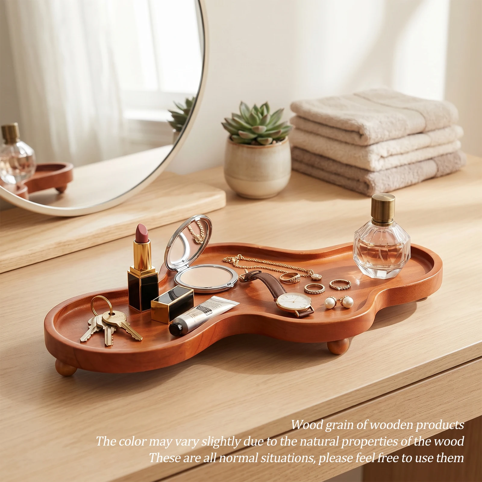 Wooden Serving Tray Cloud Shaped Jewelry Tray Creative Irregular Wooden Key Perfume Plate Decorative Home Desktop Storage Tray view 5