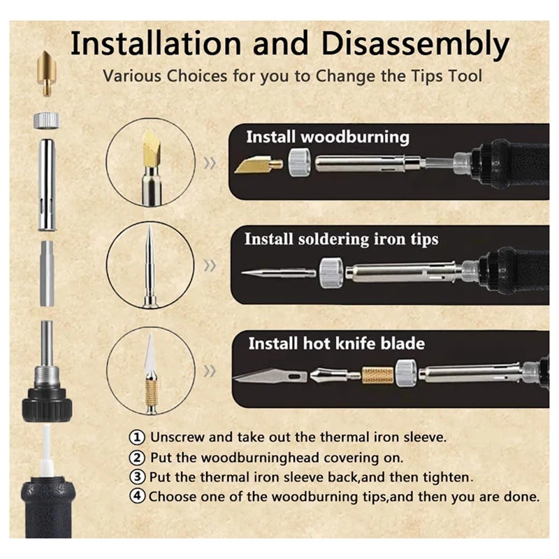 Conjunto de ferramentas profissional a lenha, caneta com temperatura ajustável, 200-450 °C, plug EUA