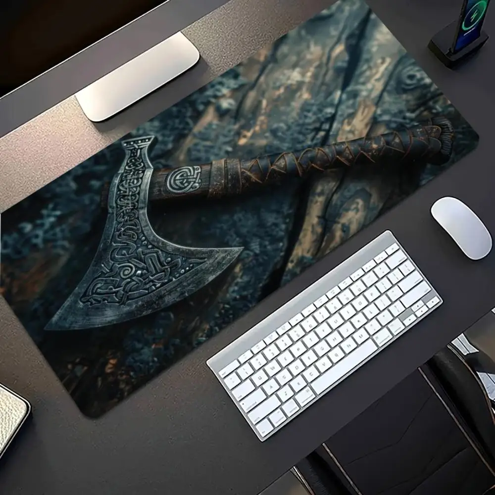 Viking Frost Battle Axe Fantasy Large Gaming Mouse Pad Non Slip Rubber Desk Mat For Laptop Keyboard Home Office Desktop
