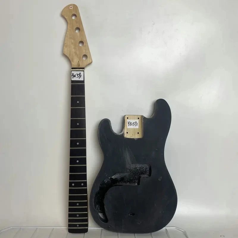 YB591YN591 Mini&Travel Electric Bass Unfinished PB Bass Kit Neck with Body for DIY Replacement  No Hardwares Left Hand