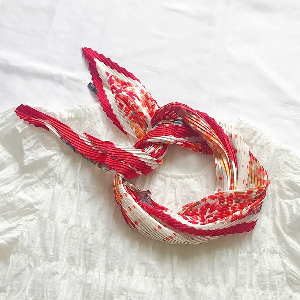 42X92CM HOT Korean Version Small Rhombus Pleated Women\'s Silk Scarf Printing Scarf For Women Retro Joker Neck Scarf Handkerchief