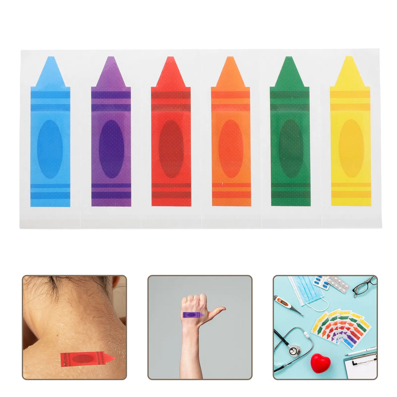 

60Pcs Cartoon Crayon Shaped Bandages for Kids Waterproof Breathable Adhesive Small Wound Care Patches Bulk Pack