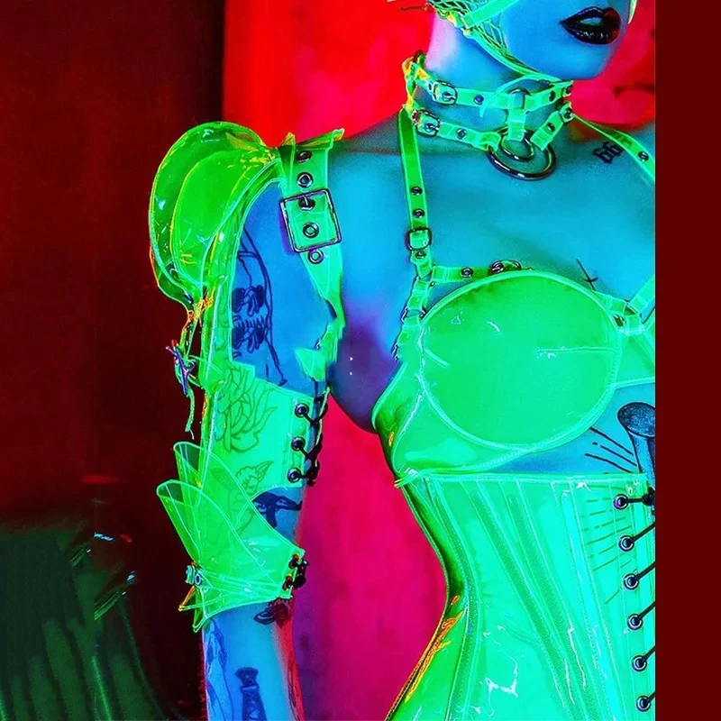 Future Technology-Costumes de boîte de nuit sexy pour femme, chemise de bikini verte structurels ente, chanteuse Ds, fête d'Halloween, vêtements de bar