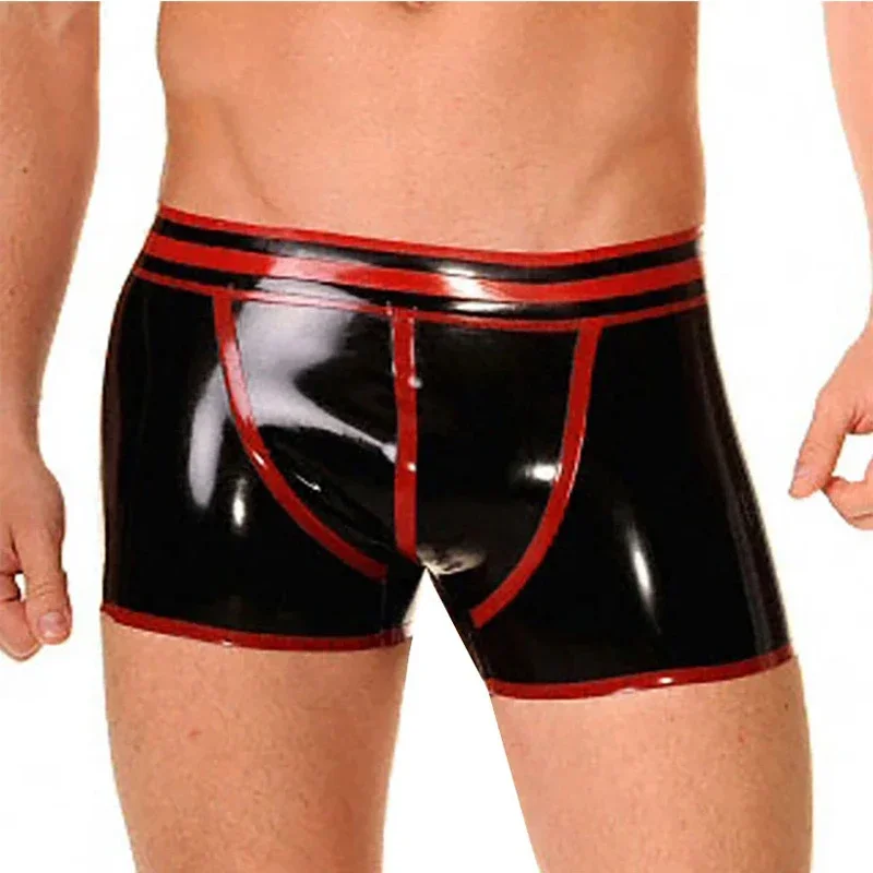 Rubber Latex Men Panties Red and Black Shorts Boxer Underwear