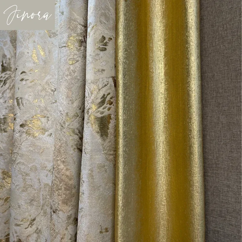 

Luxury Gold Jacquard Curtains for Living Room Bedroom Dining Blackout Window Curtain European White Tulle Window Draps Custom