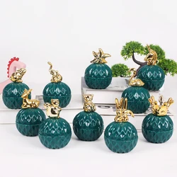 Nordic Dark Green Ceramic Animal Electroplating Ornaments Creative Girl Jewelry Ring Box Sealed Storage Box Hand Gift Mini Jar