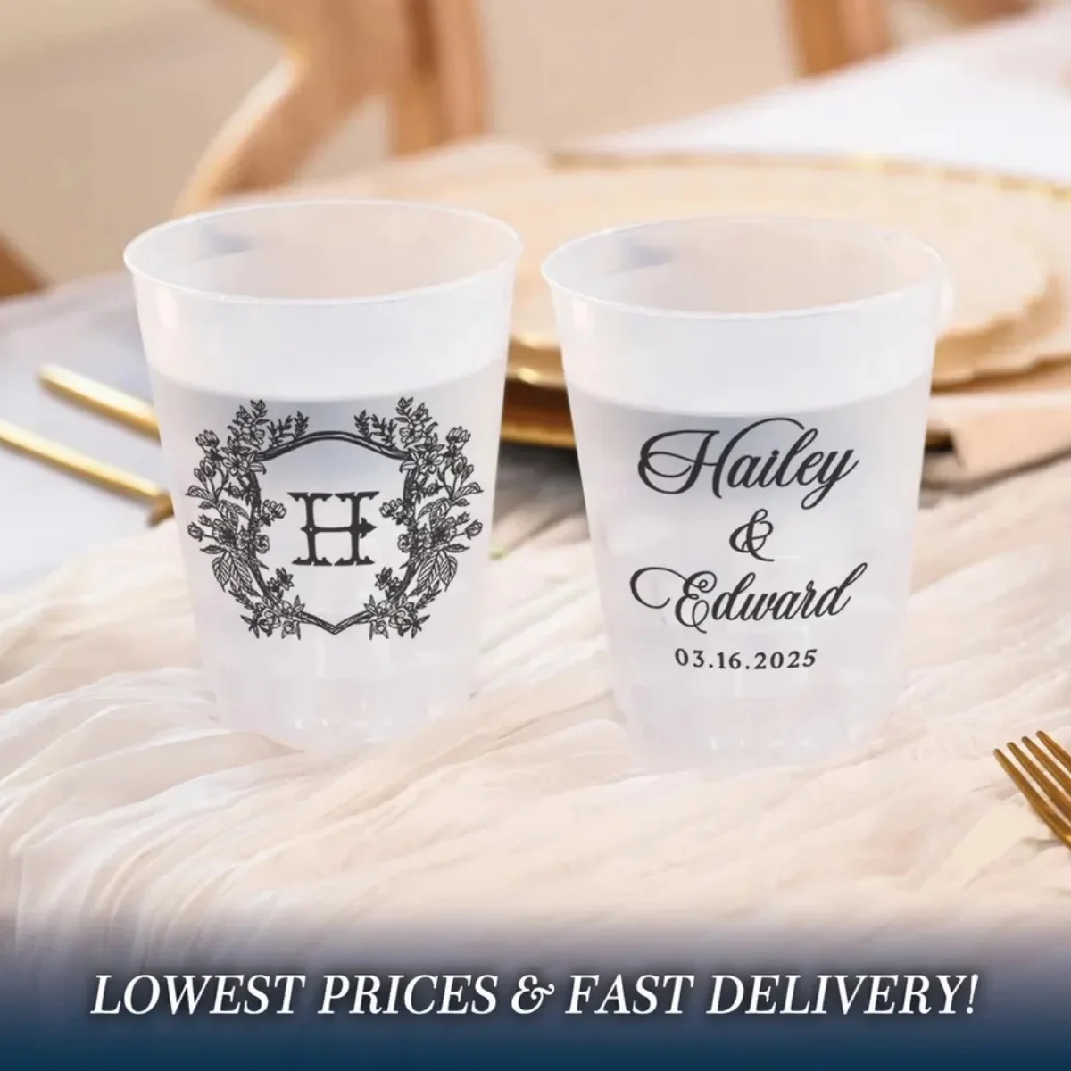 

10/50 свадебных чашек на заказ, матовые чашки для приема, персонализированные небьющиеся чашки, современный свадебный декор, фирменные коктейли