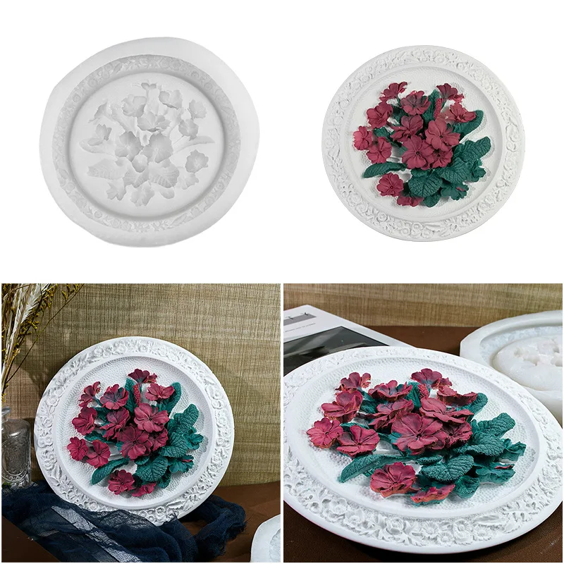 

Diy Silicone Mold European Spring Flower Plate Ornaments Relief Three-dimensional Flowers Jewelry Tray Plaster Molds