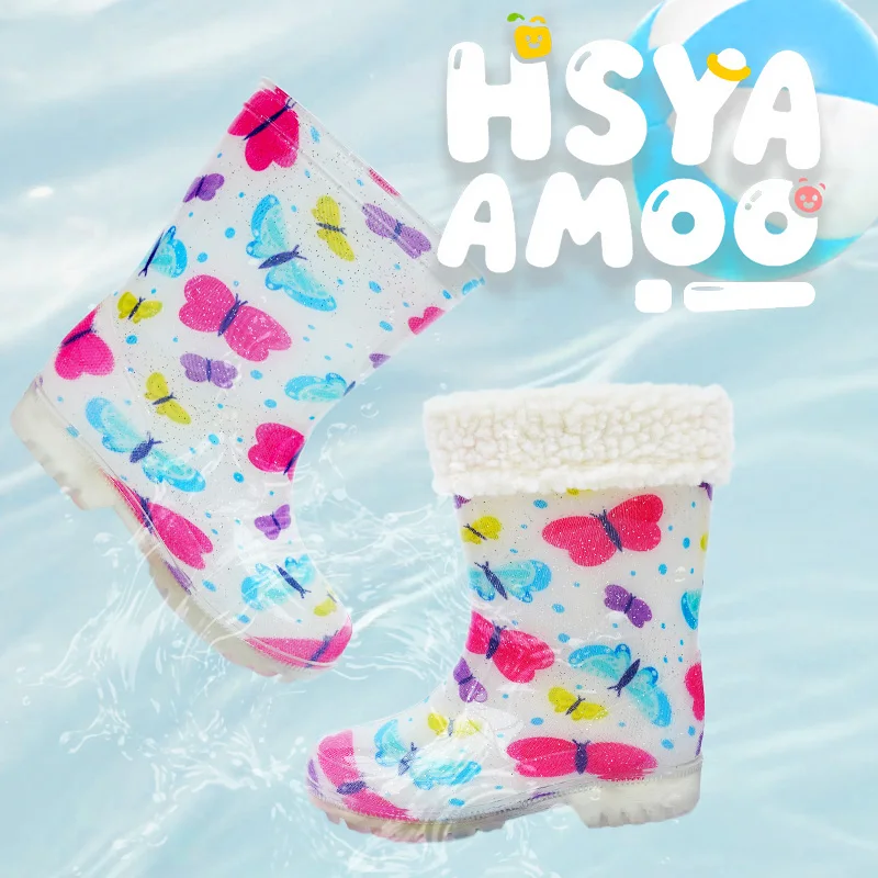 أحذية المطر القطيفة الرائعة للأطفال! مع أغطية قابلة للفصل، وهي مقاومة للماء وغير قابلة للانزلاق ودافئة.