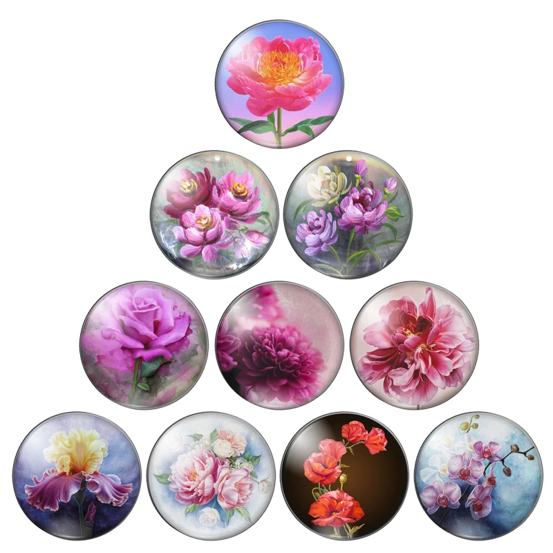 Watercolor Rose & Peach Blossom Glass Cabochons
