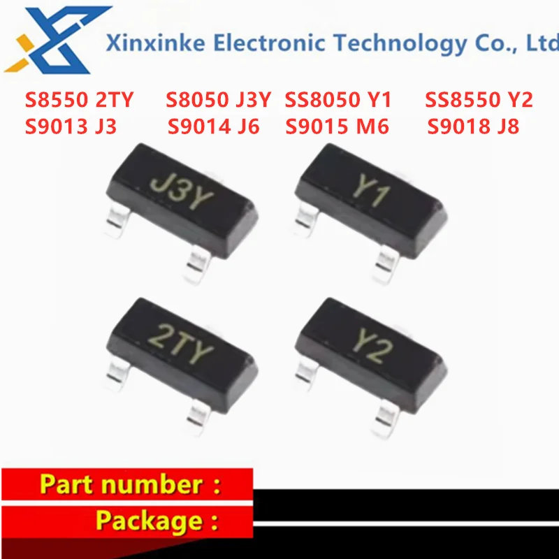 

100PCS SMD Transistor S8550 2TY NPN SOT-23 S8050 J3Y SS8050 Y1 SS8550 Y2 S9013 J3 S9014 J6 S9018 J8 S9015 PNP M6