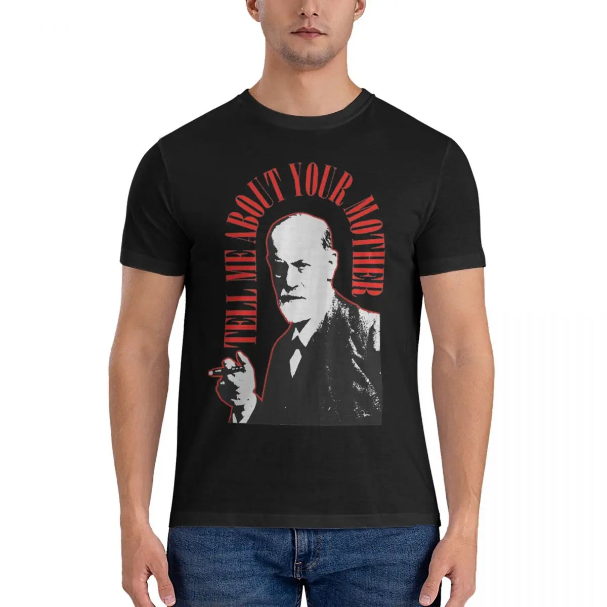 Sigmund Freud T-Shirt for Men Tell Me About Your Mother Funny 100% Cotton Tees Round Neck Short Sleeve T Shirt Graphic Tops