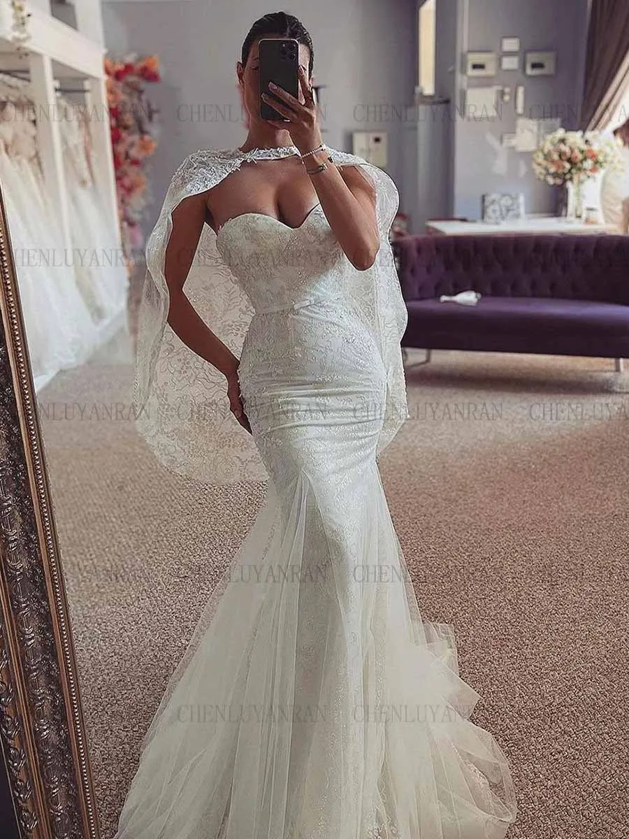 Lace Mermaid Wedding Dresses For Women Sweetheart Sexy Wendding Dress With Shawl Elegant Dresses For Women فستان حفلات الزفاف