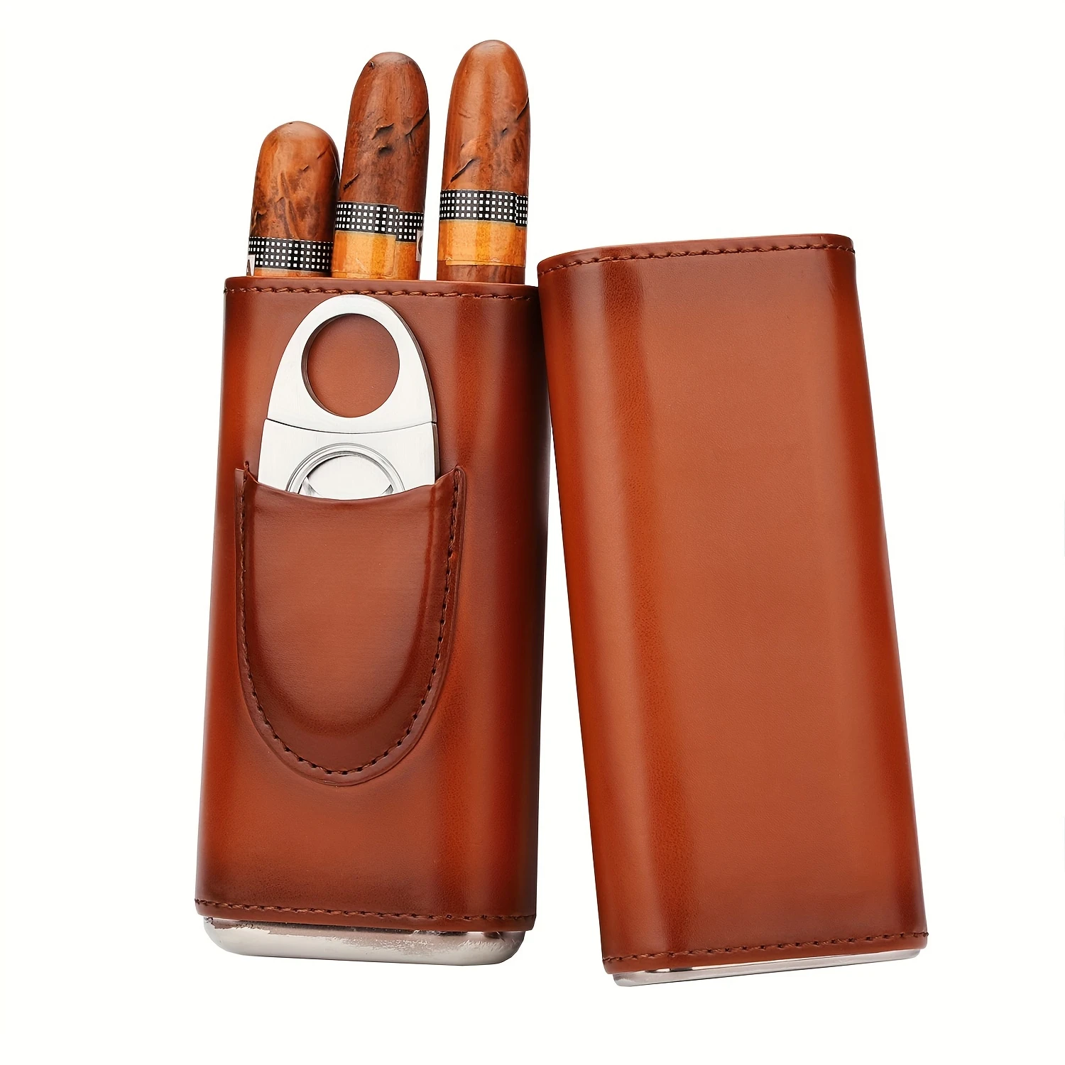 

Luxurious Brown Cigar Case with Cedar Wood Lined Humidor - Three Finger Design