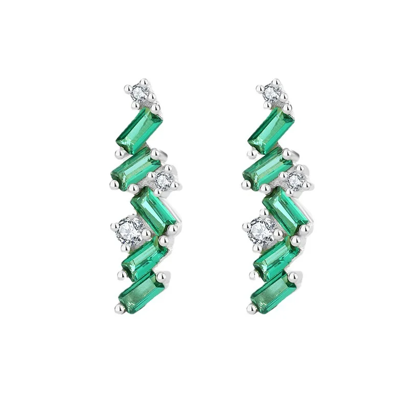 

RYJU Green Zircon Stud Earrings 925 Sterling Silver Emerald Cut Crystal Studs Ear For Women Luxury Accessories Anniversary Gift
