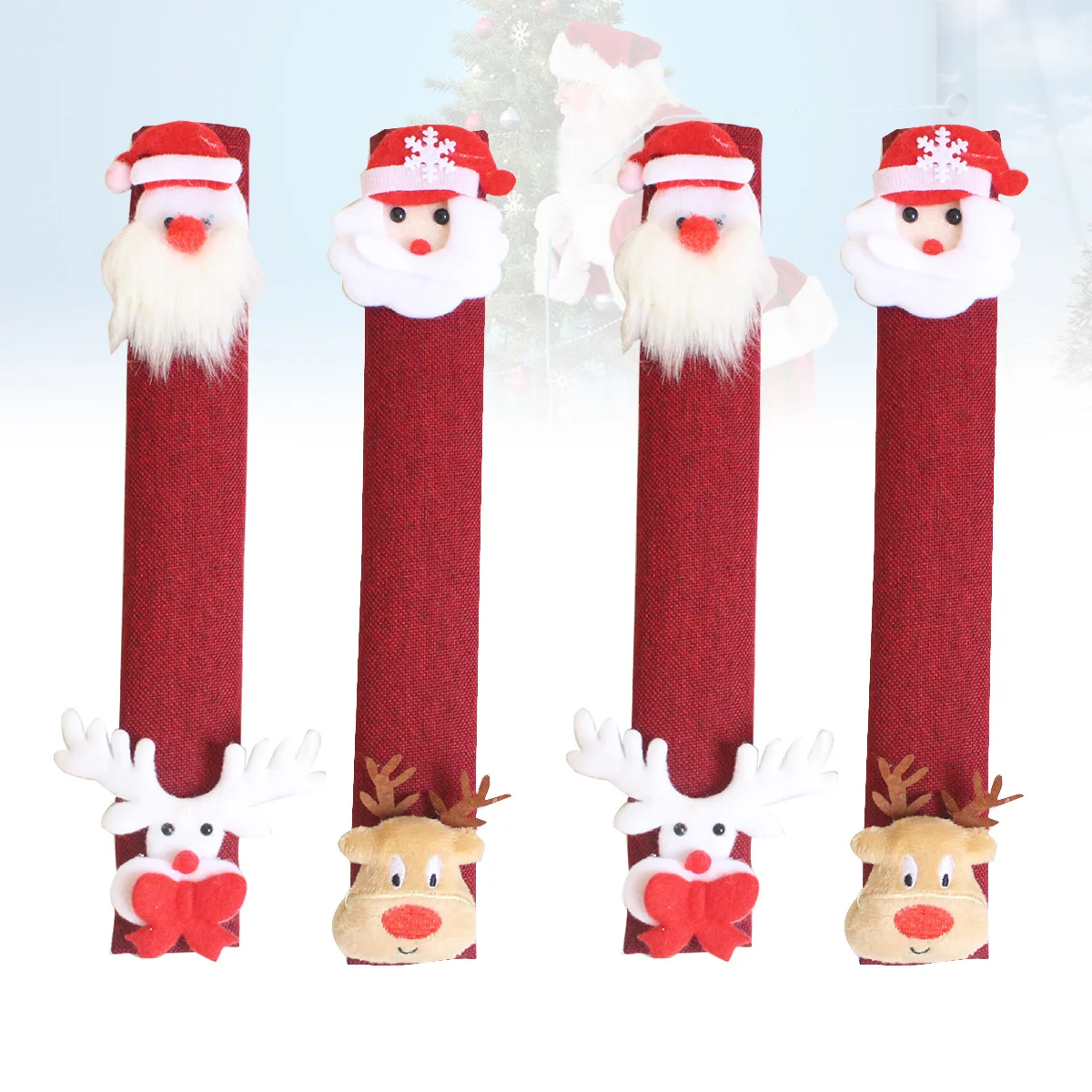 

4Pcs Christmas Refrigerator Door Handle Covers Fabric Protector for Fridge Microwave Oven Dishwasher Anti-Cold Fingerprint
