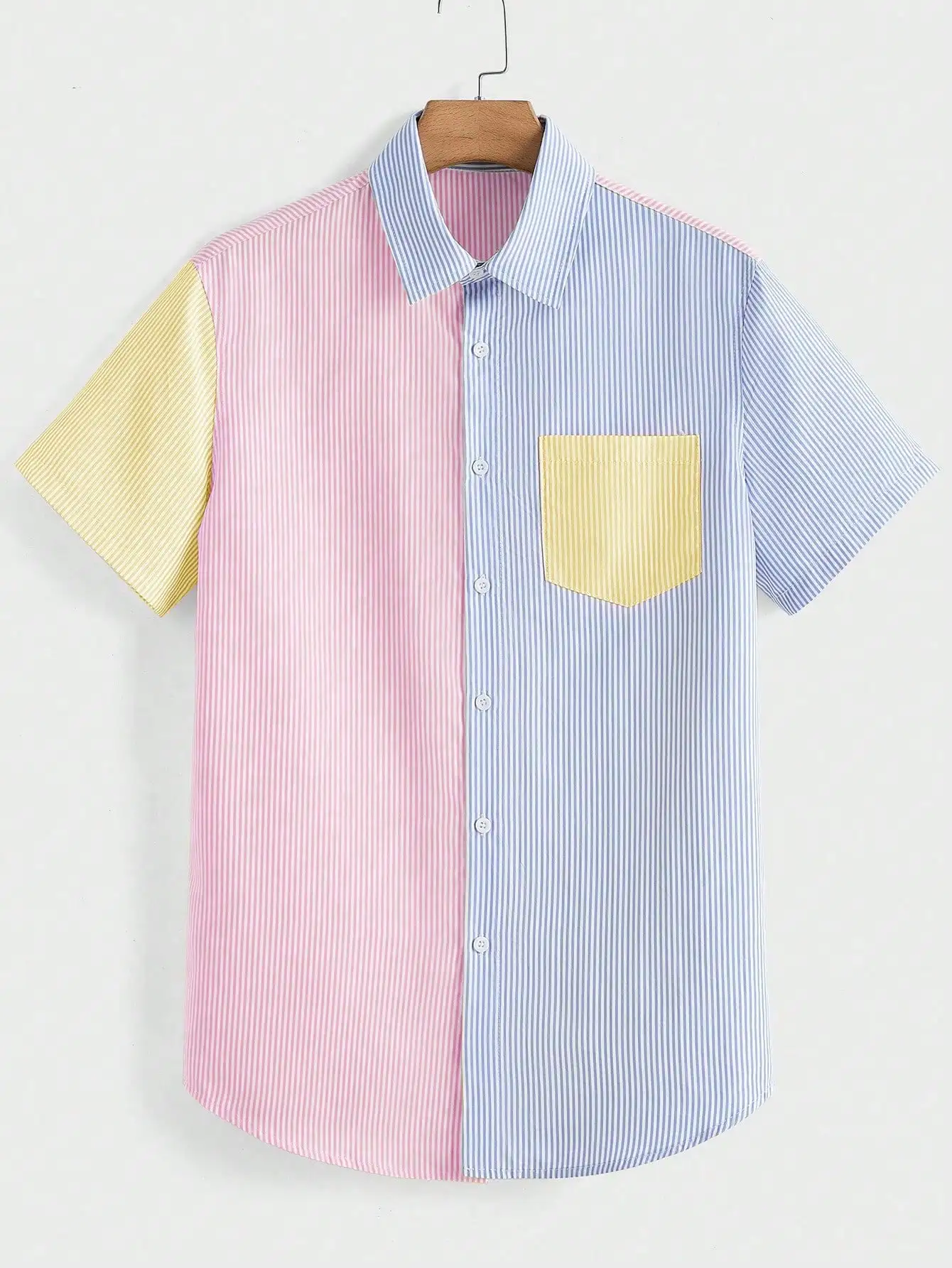 Camisa Casual de Manga Corta a Rayas Multicolor de Corte Holgado para Hombre, Verano