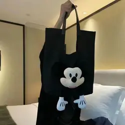 Kawaii Disney Mickey Mouse Black Shoulder Bags Cute Cartoon Corduroy Handbags Unisex Casual Large Capacity Tote Bags For Women