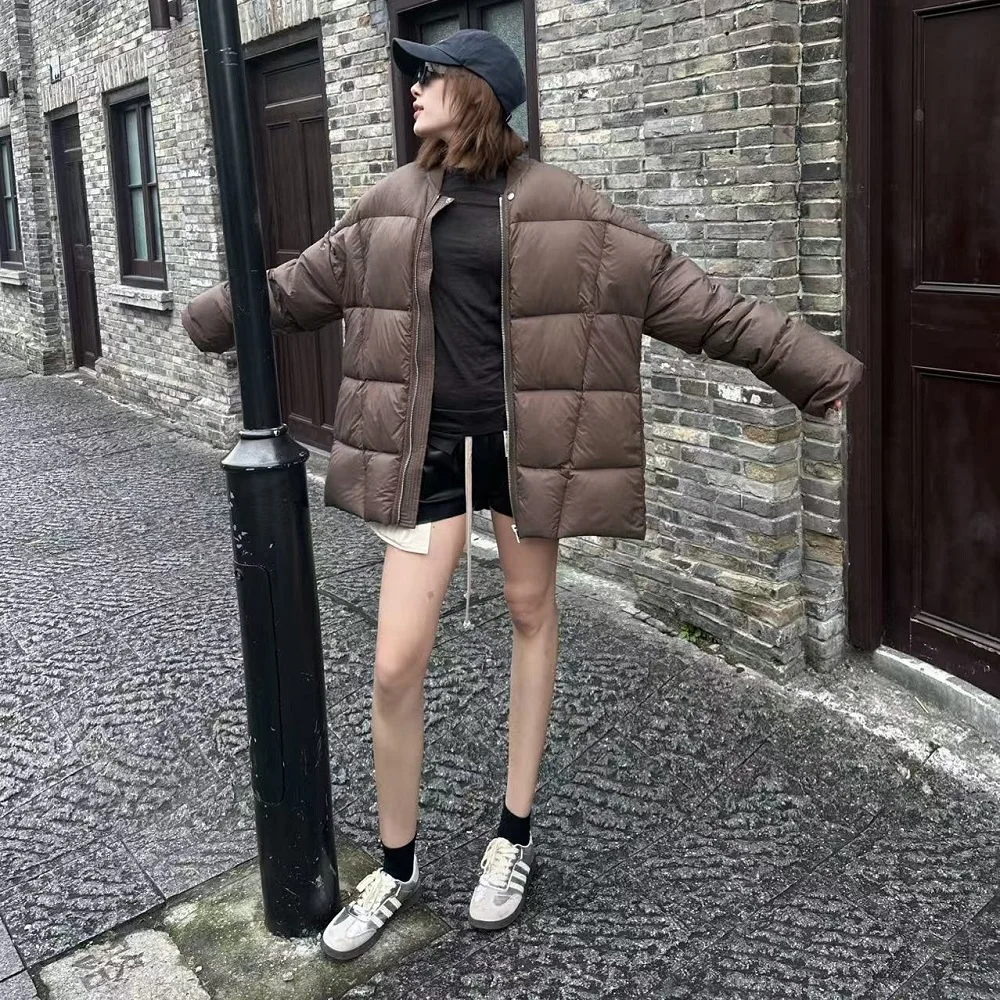 2024 women's winter down jacket satin windproof warm plaid zipper loose women's baseball jacket coat y2k New tops jacket