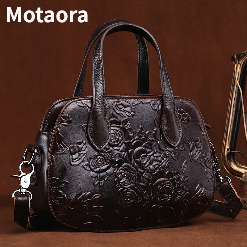 Motaora Vintage Prägung Damen Umhängetaschen für Damen Echt leder Handtasche Geldbörsen und Handtaschen ästhetische Damen Tasche 2024