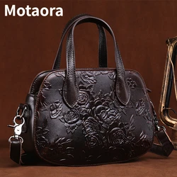 MOTAORA-Bolsos de hombro de cuero genuino para mujer, carteras de mano con relieve Vintage, 2024