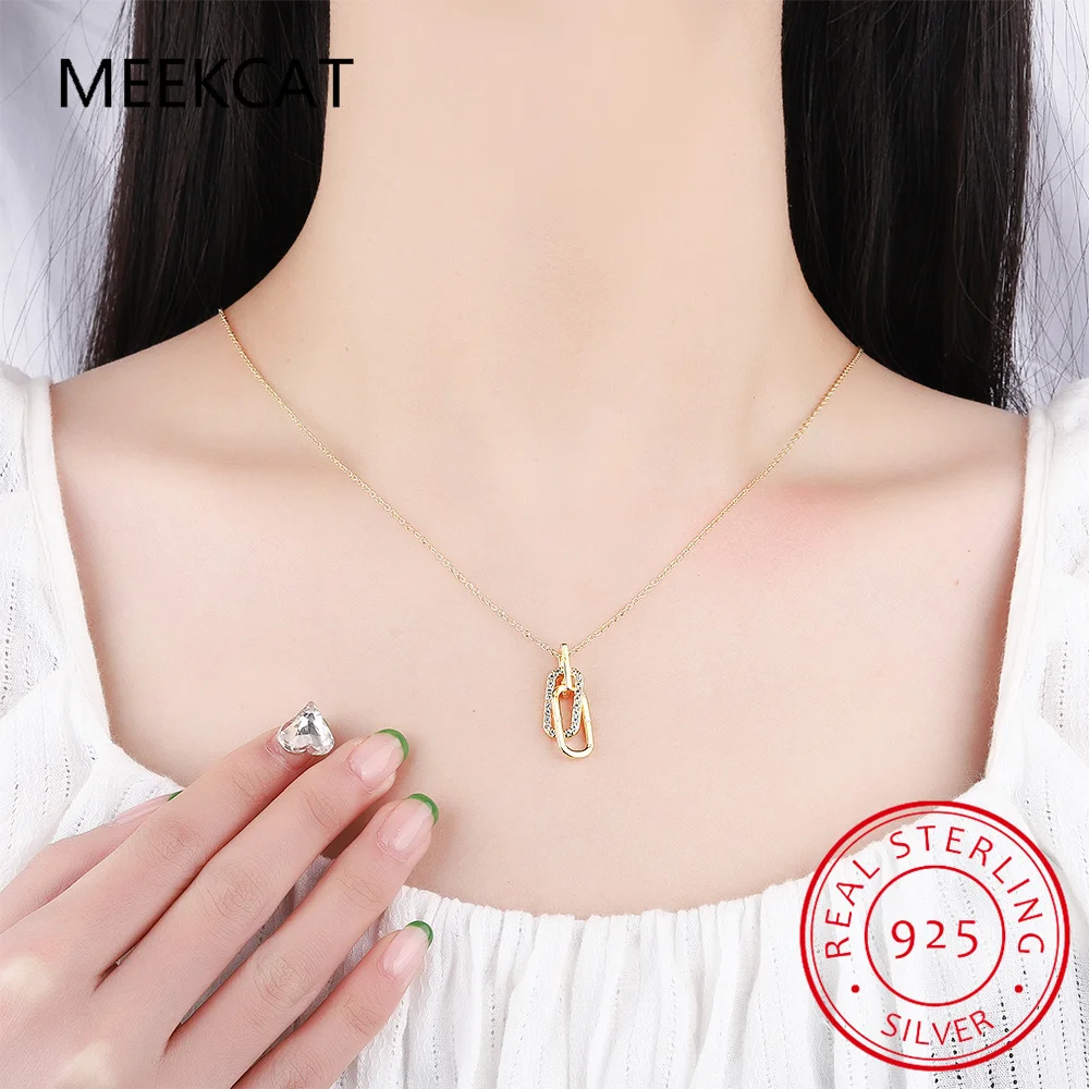 رومانسية قفل تصميم تألق واضح تشيكوسلوفاكيا قلادة 925 فضة سلسلة قلادة للنساء غرامة مجوهرات الزفاف هدية RHN1085